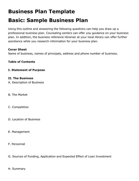 Printable Sample Business Plan Template Form Businessloanproposal