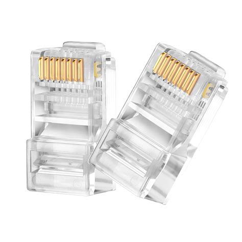Cat6 Connectors Pass Through Type Rj45 Ends 100 Pack 3 Teeth 8p8c Modular Ethernet Gold Plated