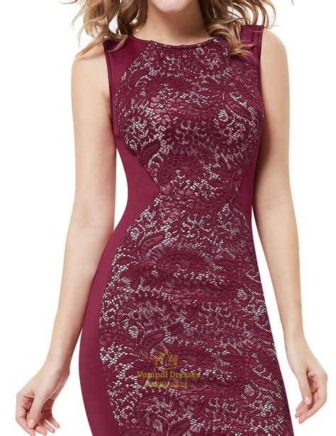 Elegant Burgundy Knee Length Sheath Cocktail Dress With Lace Back Detail Vampal Dresses