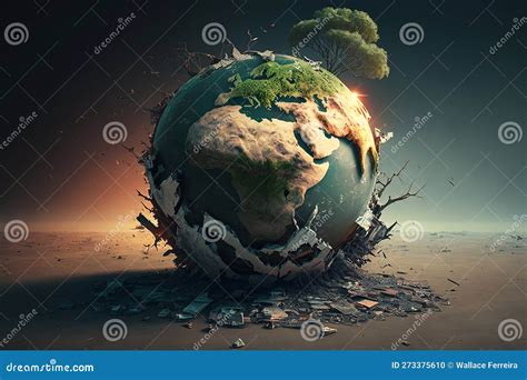 Imagen Del Planeta Tierra Con Medio Destruido Y Medio Vivo Ai