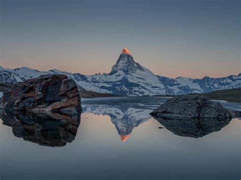 Stellisee And Matterhorn Zermatt Switzerland At Sunrise Oc