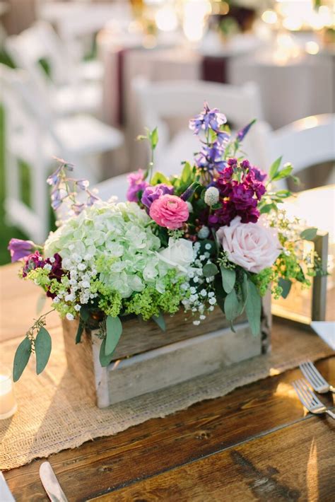 Rustic Hydrangeas And Purple Wildflower Centerpieces