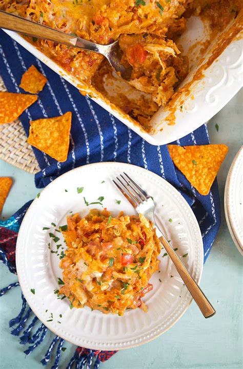 Add some crushed chips into bottom of pan. Cheesy Dorito Chicken Casserole - The Suburban Soapbox ...