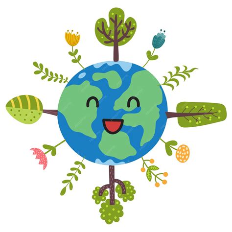 Planeta Tierra Feliz Con Estampado De árboles Y Plantas Lindo