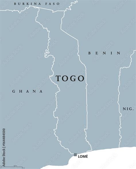 Togo political map with capital Lomé and international borders