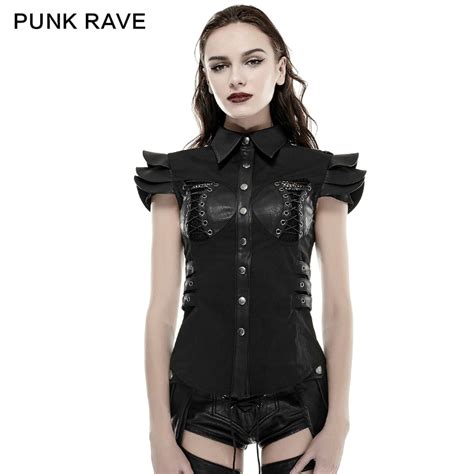 Punk Rave Punk Style Black Armor Fold Bandage Female Cotton Shirts Y 671 In Tank Tops From Women