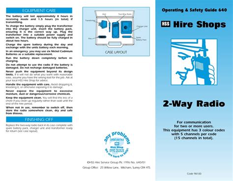 Hss Hire 98100 Operating And Safety Manual Pdf Download Manualslib