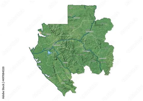 Isolated Map Of Gabon With Capital National Borders Important Cities