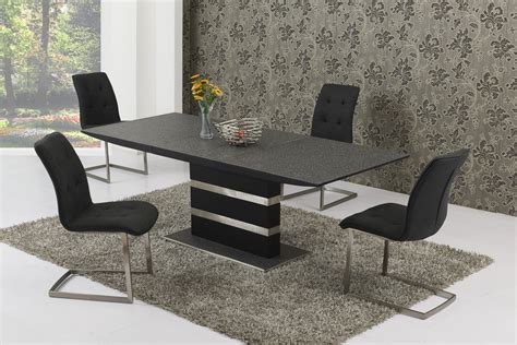 Homury 3 piece dining table set with cushioned chairs, modern counter height dinette set, small kitchen table set with 1 table and 2 chairs for dining room, kitchen, small spaces, espresso and brown. Small Extending Black Stone Effect Glass Dining Table & 6 ...