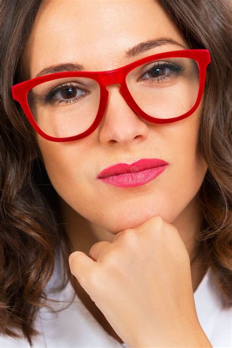 Portrait Of A Beautiful Young Woman With Glasses Closeup Stock Image