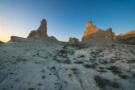 The limestone plateau of Akkergeshen in Atyrau region ...