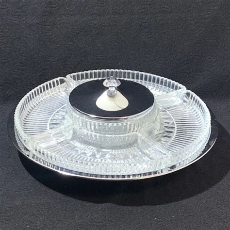 KROMEX LAZY SUSAN Serving Tray Platter Rotating Chrome Glass Relish