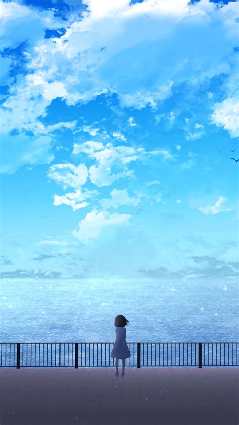 750x1334 Anime Girl Near Ocean Iphone 6 Iphone 6s Iphone 7 Wallpaper