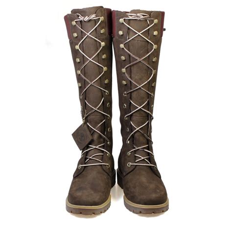 Timberland 14 Inch Women S Dark Brown Nubuck Leather Knee High Lace Up