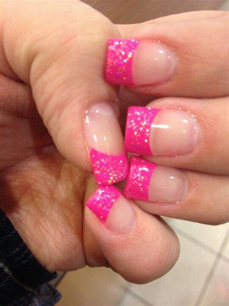 Francesita Rosa Con Brillos French Nails Sparkle French Manicure Glitter French Tips French
