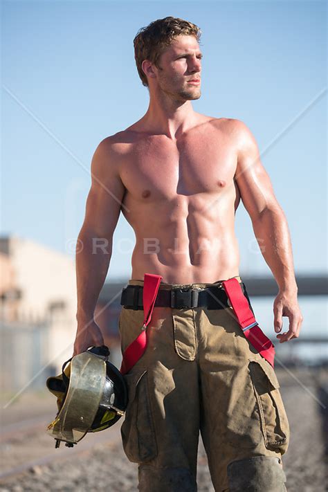 Hot Muscular Shirtless Fireman Rob Lang Images