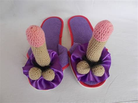 Funny Slippers With Crochet Penis Sexy T Bachelor Groom Etsy