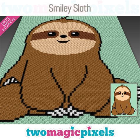 Smiley Sloth C2c Graph Sc Graph Cross Stitch Graph By Two Magic Pixels