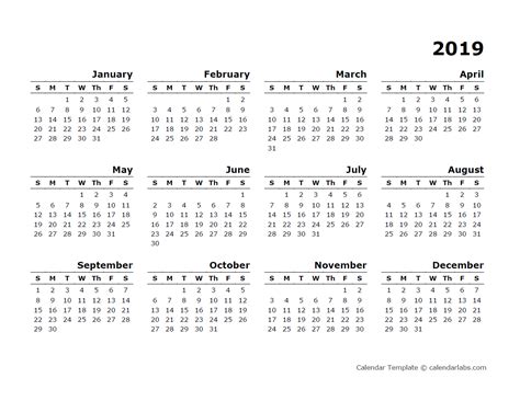 Looking for printable 2019 year planner uk download them or print? 2019 Yearly Calendar Blank Minimal Design - Free Printable Templates