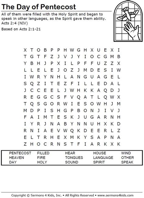 The Day Of Pentecost Word Search Puzzle Pentecost Sunday School