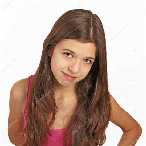 Beautiful Young Teen Girl In Pink On White Stock Photo By ©sophidante