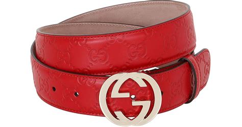 Lyst Gucci 37mm Gg Embossed Leather Belt In Red
