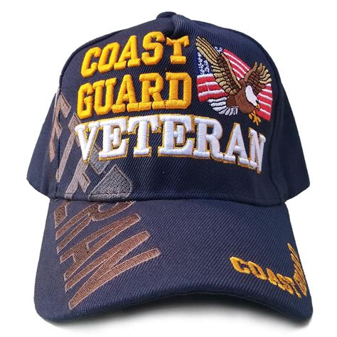 Us Coast Guard Veteran Hat Blue W Flag Eagle Logo Adjustable Cap