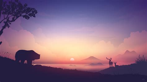 Bear Deer Mountains Sunrise Minimalism Artwork 4k Wallpaper 4k