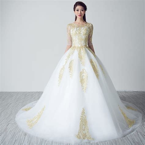 Maybe you would like to learn more about one of these? White Wedding Dresses with Gold Lace Applique - Uniqistic.com