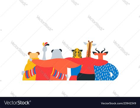 Wild Animal Friend Hug Together On Isolated Banner