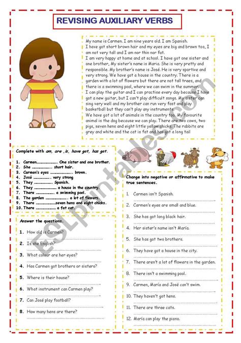 Revising Auxialary Verbs ESL Worksheet By Ana M