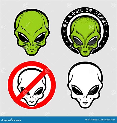 Alien Face Icon Set Humanoid Head Stock Vector Illustration Of