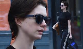 Barefaced Anne Hathaway Showcases Her Flawless Complexion As She Sports