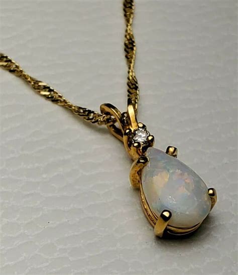 K Yellow Gold Diamond Opal Pendant K Necklace Tgw New