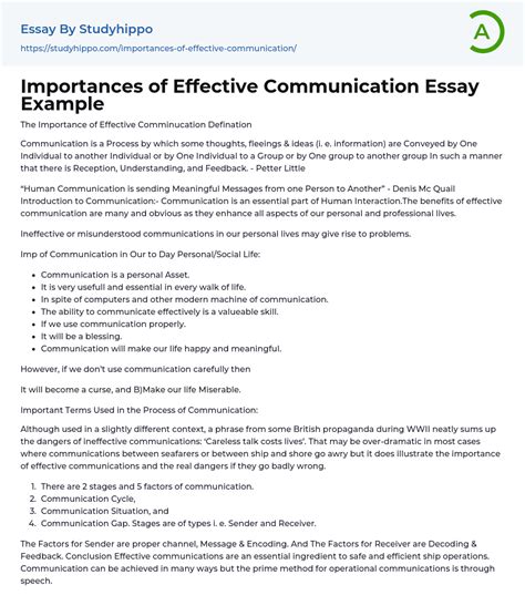 Importances Of Effective Communication Essay Example
