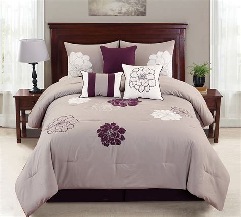 Empire Home Province 7 Piece Purple And Gray Oversized Embroidered Comforter Set King Size