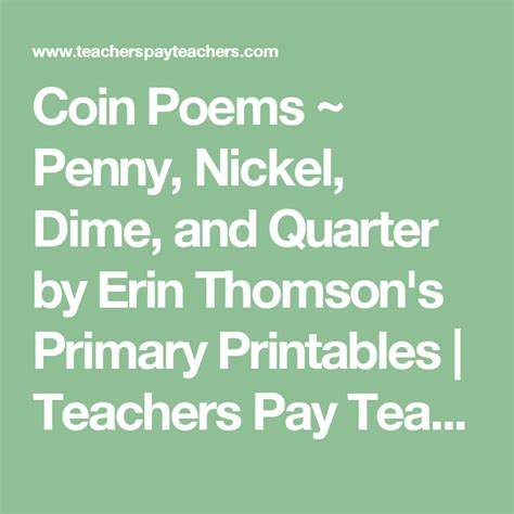 Coin Poems Teaching Pennies Primary Printables Poems