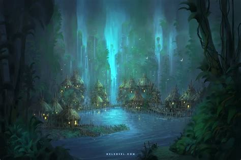 Waterfall Village By Nele Diel In 2023 Forest Village Fantasy
