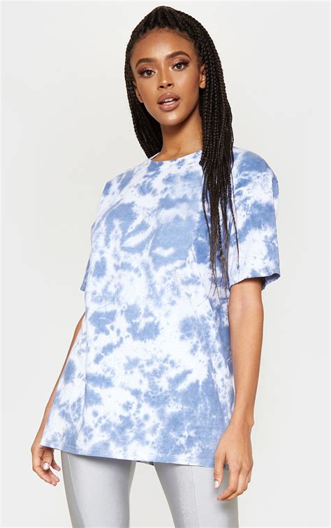 T Shirt Oversize Tie Dye Bleu D├ Lav├ Tops Prettylittlething