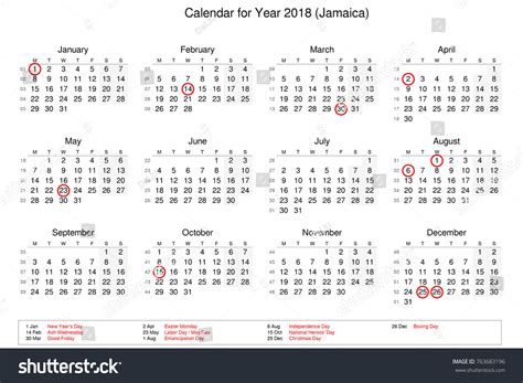 Calendar Year 2018 Public Holidays Bank Stock Illustration 763683196
