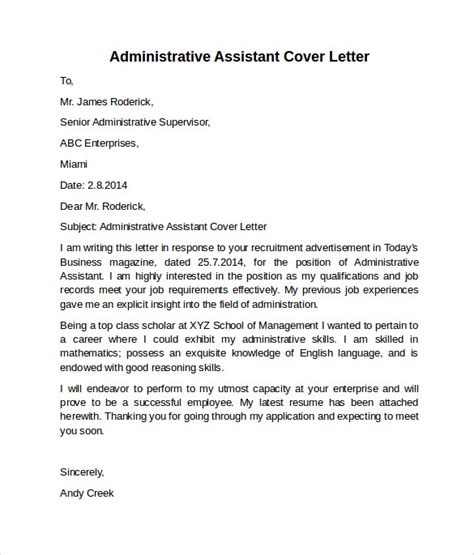 Free 9 Administrative Assistant Cover Letters In Ms Word Pdf