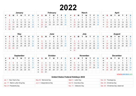 2022 Calendar With Week Numbers Printable 6 Templates Calendar