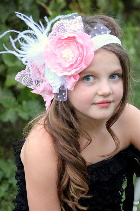 Items Similar To Stormy Pink Lace Headband Girl Easter Rosette Satin