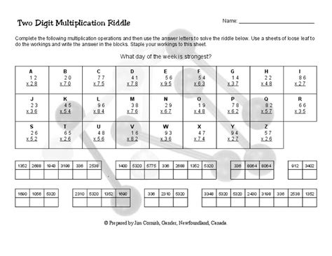 Two Digit Multiplication Riddle Lesson Plan For 4th 6th Grade