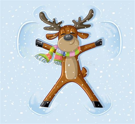 Snow Angel Reindeer Celebrating Christmas Cartoon Stock Vector