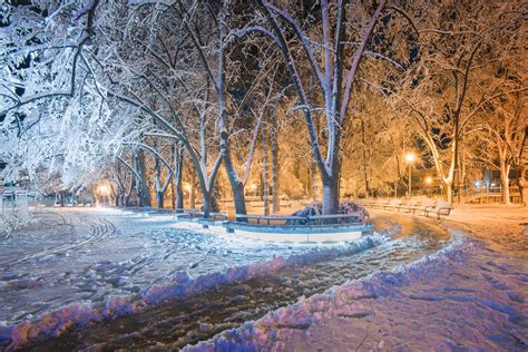 Night Snow Park Lights Winter Wallpapers Hd Desktop And Mobile