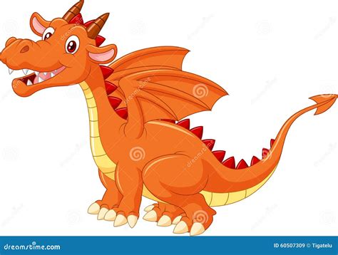 Cartoon Cute Orange Dragon Isolated On White Background Stock Vector