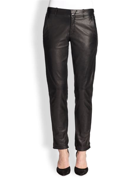 Vince Leather Straight Leg Pants In Black Lyst