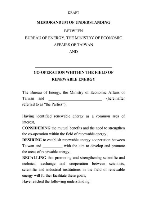 Memorandum Of Understanding Agreement Template