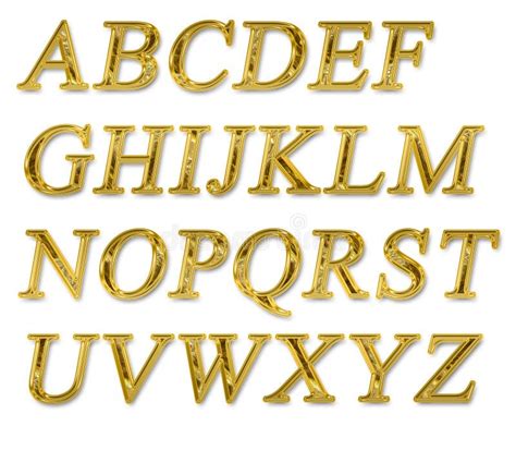Set Alphabetical Letters In Gold Metal Stock Illustration